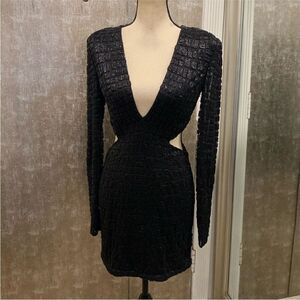 Peace+ Love  Black all beaded cut out Long Sleeve Dress, US4